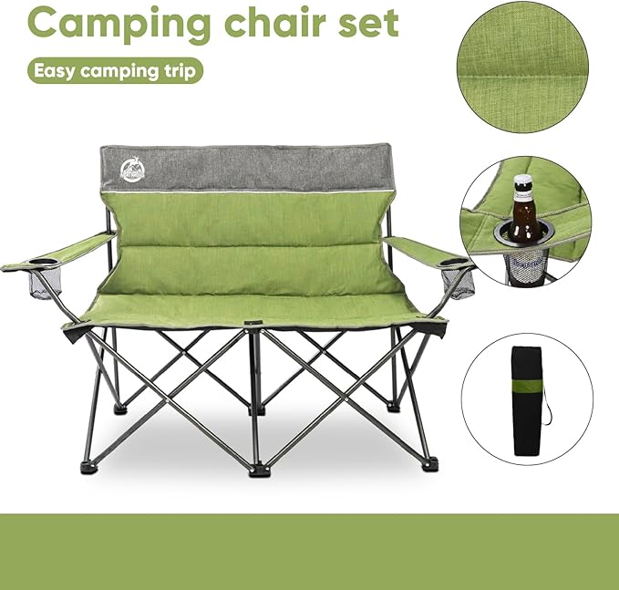 Northroad Outdoor Camping Chair Set of 3Folding Padded Camp ChairCollapsible Conversation Set w/1 Sofa2 Single Chairs for Family PatioBeach (Green)