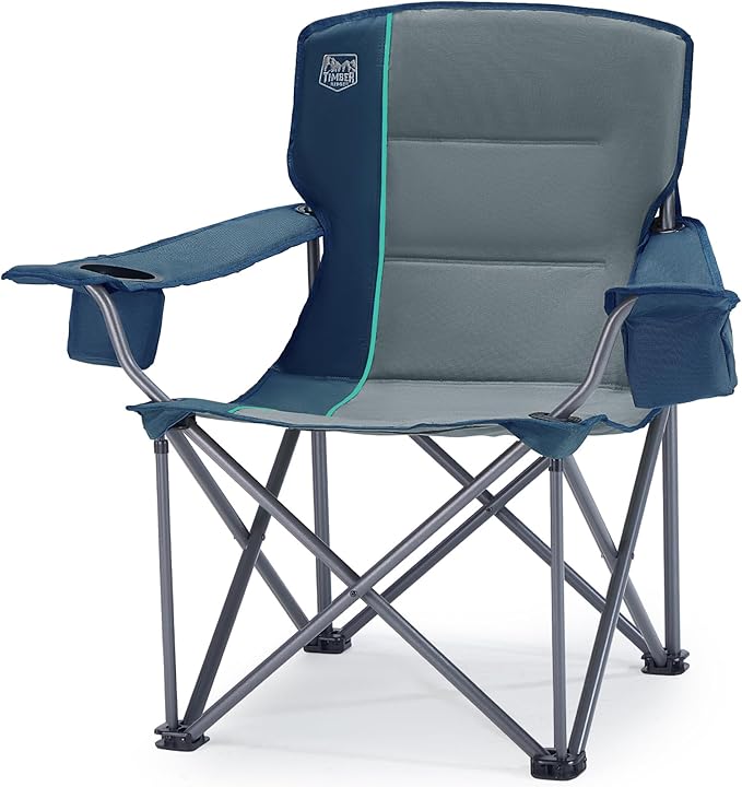 Timber Ridge 550 LBS Oversized Folding Camping Chair for Adults Heavy Duty Outdoor Chair with Cup Holder Side Pocket for Camp Lawn Picnic Navy-Upgrade
