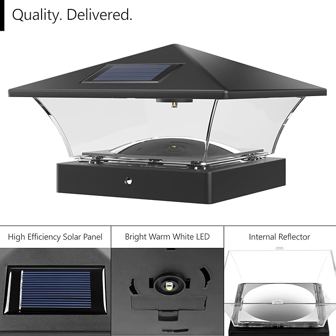 Davinci Lighting Classic Solar Outdoor Post Cap Lights - 4x4 5x5 6x6 - Bright LED Light for Fence Deck Garden or Patio Posts - Slate Black (2 Pack)