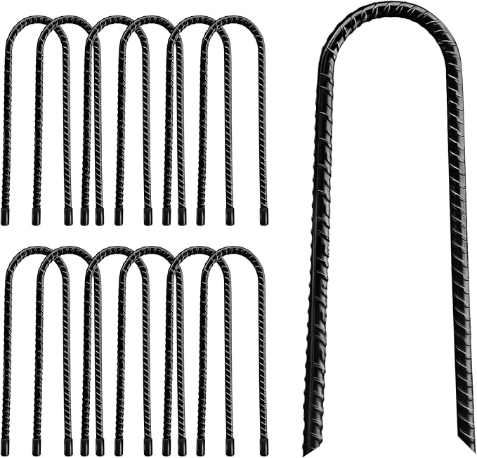 20 Pack Tent Stakes Heavy Duty 8 ’’ Metal Stakes Ground Anchors High Wind U Hook Galvanized Steel Garden Ground Stakes for Camping Patio Garden Canopies Outdoor (20 Black)