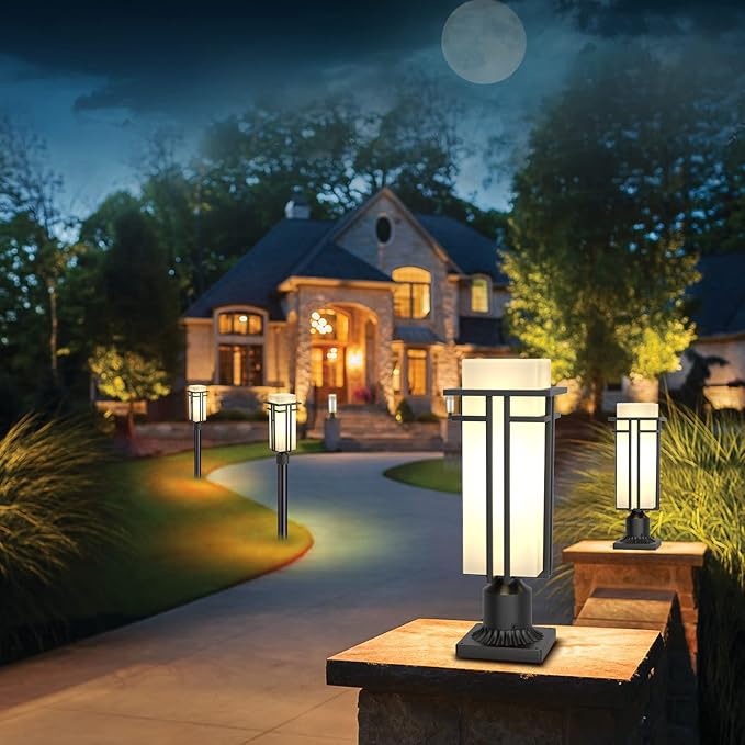 Outdoor Post Light Fixture - Aluminum Lamp Posts Outdoor Lighting Outdoor Lightpost Lantern with 3-Inch Pier Mount Base Outside Pole Lighting for Porch Garnden (17.3''H 1 pc)
