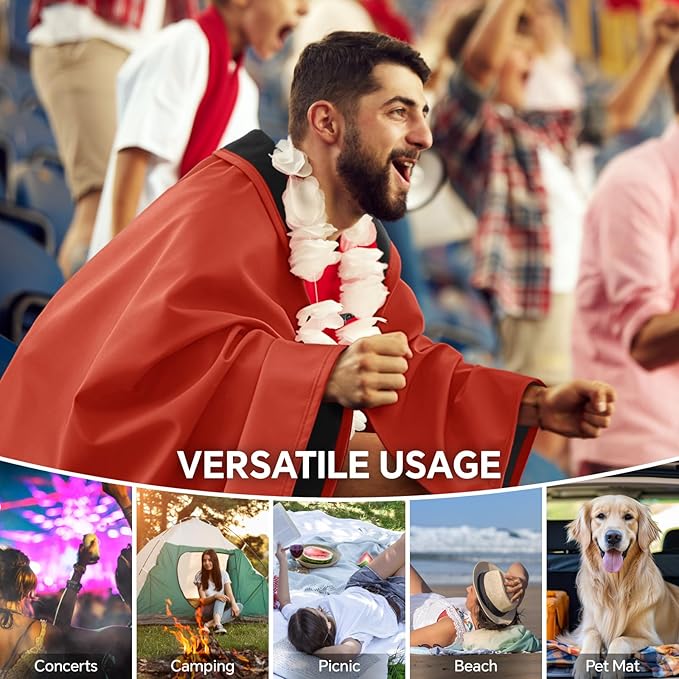 BEDELITE Large Waterproof Camping Blanket Lightweight Packable Blanket for Car Foldable Fleece Stadium Blanket for Outdoor Sports Windproof Wearable Machine Washable 55 x 80Red