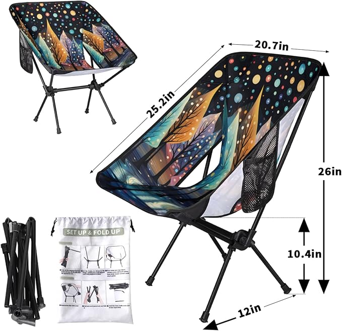 Honeybaby Folding Camping Chair Colorful Trees Camping Chairs Lightweight Portable Chair Outdoor Foldable Chairs for Camping Travel Picnic Beach Hiking