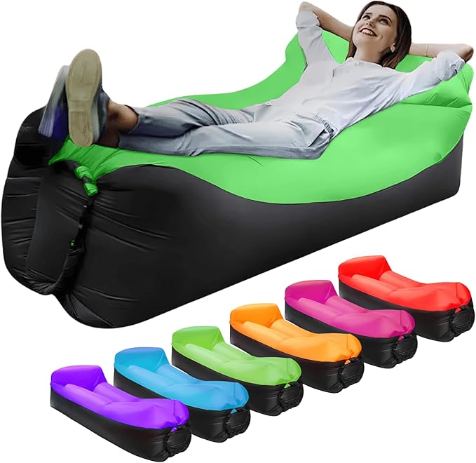 Inflatable Lounger Air Sofa Hammock Inflatable Couch for Camping Perfect for Beach Chair Waterproof Anti-Air Leaking Pouch Couch Air Chair for Outdoor Beach Hiking (Green)