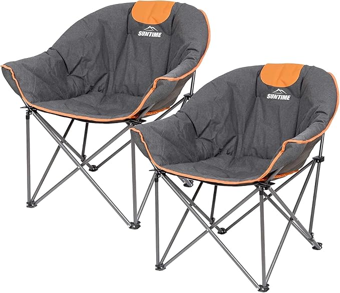 Suntime Sofa Chair Oversize Padded Moon Leisure Portable Stable Comfortable Folding Chair for Camping Hiking Carry Bag(2 Pack)