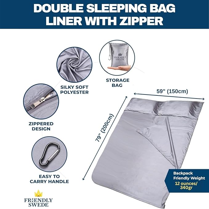 The Friendly Swede Sleeping Bag Liner — Ultralight Polyester or Cold Weather Microfiber Adult Sleep Sack- Camping Sheets - Travel Sleeping Bag with Pocket-Size Stuff Sack