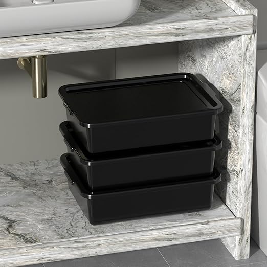 13 L Commercial Bus Tubs with Lids Plastic Bus Tub Tote Box Black 3 Packs