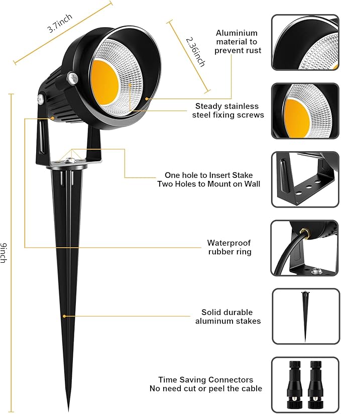 ZUCKEO 10W Low Voltage Landscape Lights LED Landscape Lighting with Connectors 12V Outdoor Spotlights Yard Garden Pathway Lights 1000LM Waterproof Warm White Light (14 Pack)