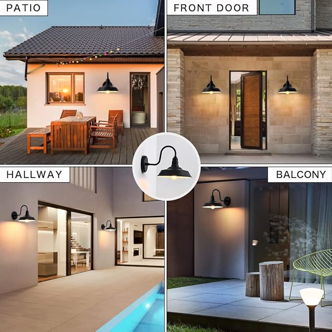 2-Pack Barn Lights Outdoor Gooseneck Exterior Lighting Fixture Aluminum Porch Light Farmhouse Outdoor Wall Light Outside Sconce Light for Patio Garage