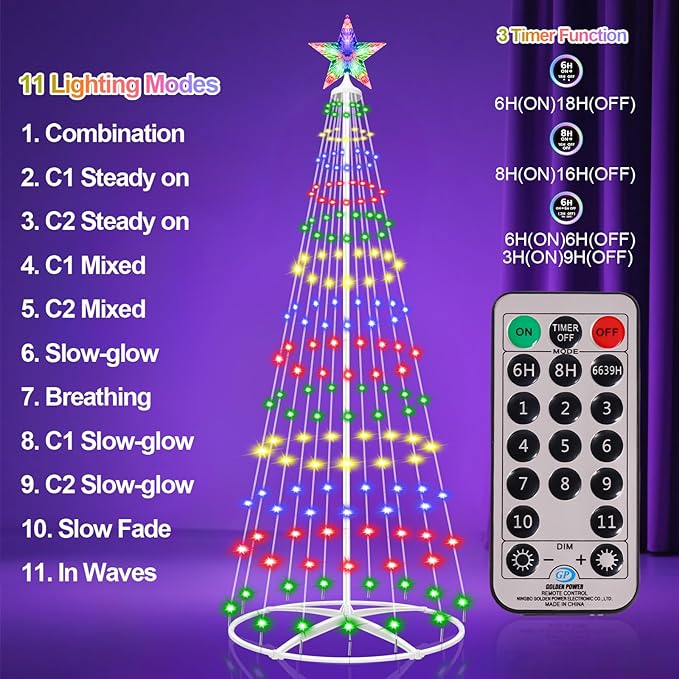 Prelit Christmas Cone Tree with Lights 4FT 156LEDs Small Christmas Tree Light with Remote Control Timer 11 Lighting Modes Artificial Outdoor Christmas Tree for Yard Porch Lawn Decorations