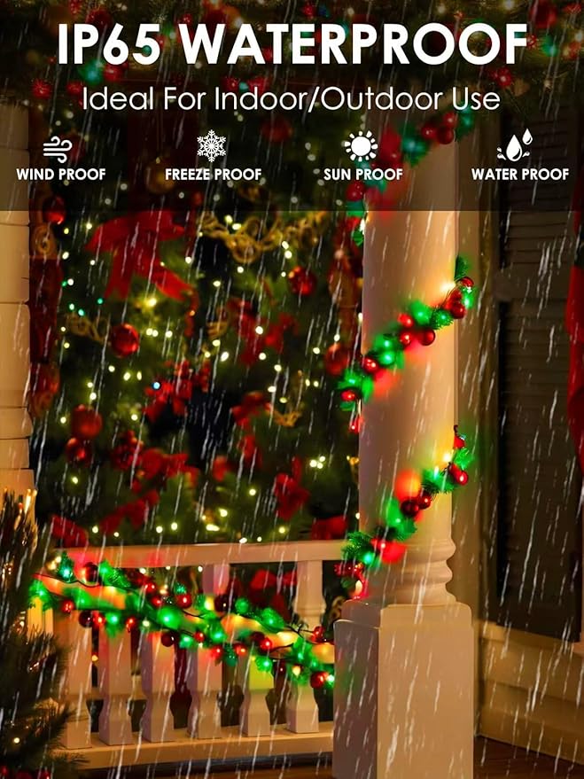 Red Green Solar Christmas Lights Outdoor Decorations Waterproof Tatal 4 Pack 400LED 132FT Solar String Lights Green Wire with 8 Modes Christmas Fairy Light for Xmas Tree Party Wedding Garden Decor