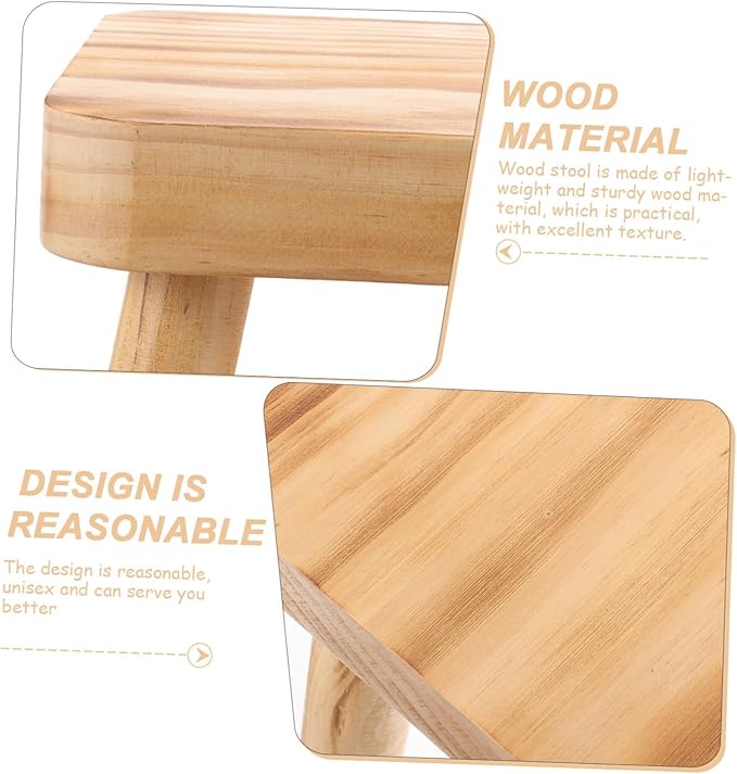 Wooden Step Stool Tall Foot Stool for Adults Smooth Surface for Kitchen Garden Camping