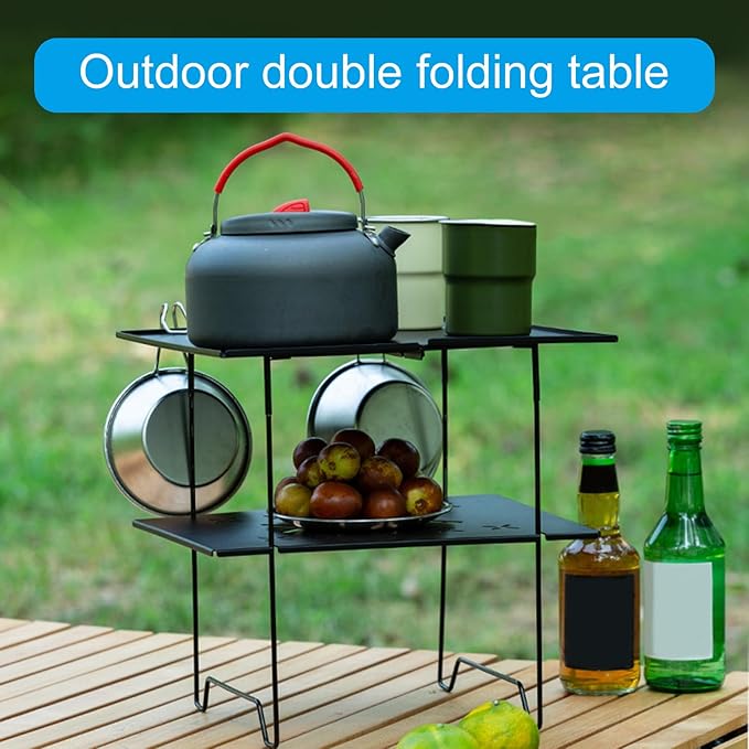 PURPLELILY Double Layer Aluminum Table Camping Picnics Table Portable Table Camping Desk Beach Table Double Folding Camping Table