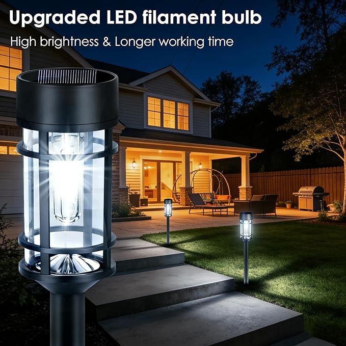 Mancra Solar Pathway Lights Outdoor 8 Pack Metal Glass Solar Lights Outdoor Waterproof Auto On/Off Landscape Path Lighting Garden Decor for Yard Walkway Driveway Cool White