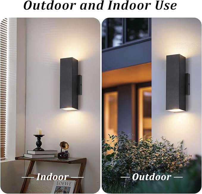 BesLowe 2-Pack Outdoor Wall Lights LED Up and Down Lights Outdoor Modern Wall Sconces Porch Light Black Exterior Lighting Fixtures Wall Mount Outside Lights for House Front Door Garage 3000K