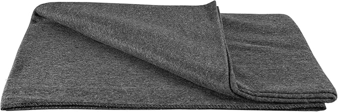FOX OUTDOOR PRODUCTS Wool Blanket - Warm Lightweight Wool Blend Blanket with Whip-Stitched Edges for Outdoor &amp Home Use GI Style - Grey