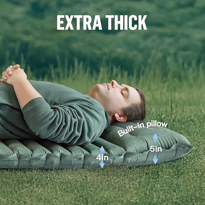 Night Cat Camping Sleeping Pad: Lightweight Backpacking Inflatable Sleeping Mat with Internal Pillow &amp Foot Pump