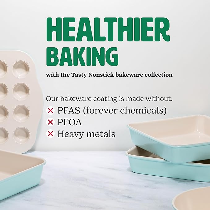 Tasty Smart Solutions Bakeware 17-Inch x 11-Inch 3-Section Roasting Pan Durable Carbon Steel for Even Cooking Premium Nonstick Coating Divided Design for One-Pan Meals Dishwasher Safe Aqua