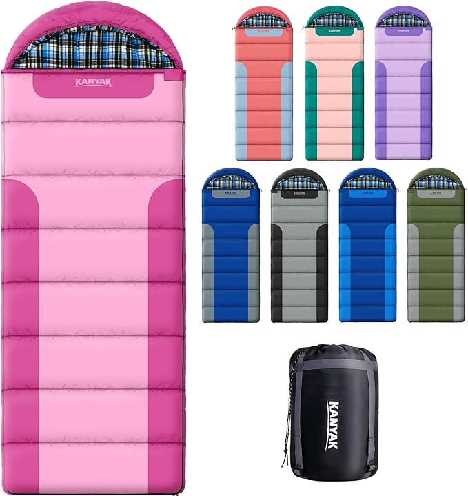 Cotton Flannel Lined Sleeping Bag for Adults Teens Kids Cold Weather &ampWarm 3 Seasons Lightweight Compact Camping Essentials Equipment Hiking Outdoor Travel