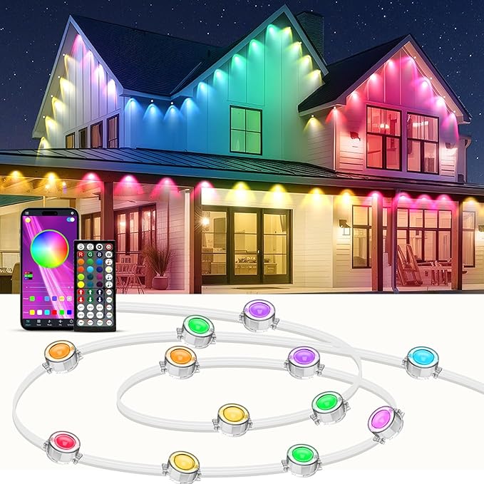 IVRICH 500FT Permanent Outdoor Lights Smart RGB Eave Light with Color Changing APP/Remote Control IP67 Waterproof Music Sync Timer Function for Christmas Party Holiday Decor