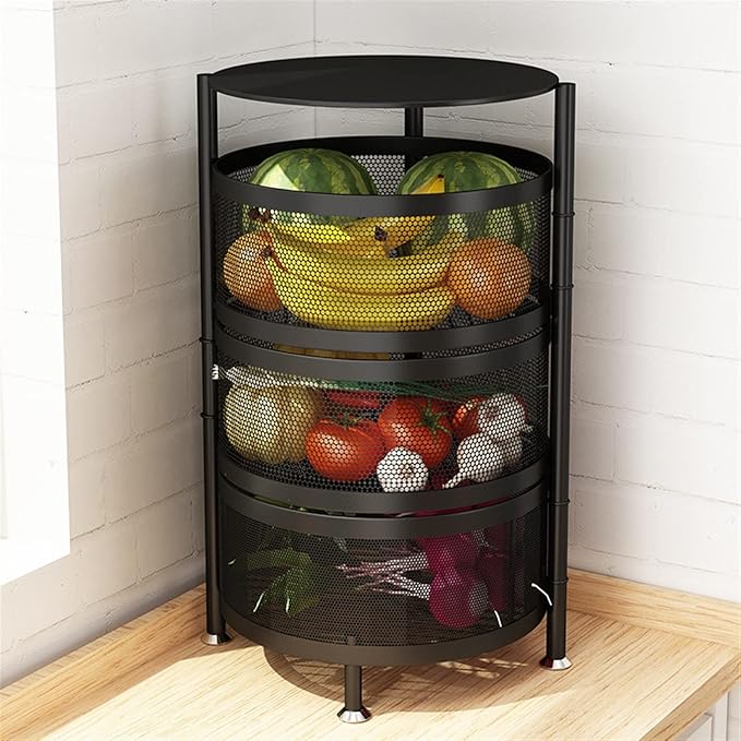 JITUIHOM Kitchen Rack Round Rotating Multi-Layer Kitchen Storage Rack Fruit and Vegetable Basket Floor-to-Ceiling(WhiteMedium)
