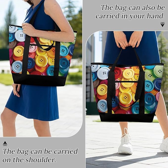 Insulated Shopping BagLarge Reusable Cooler Bags Colorful Buttons Printed Foldable Shopping BagTravel Waterproof Shoulder Bag