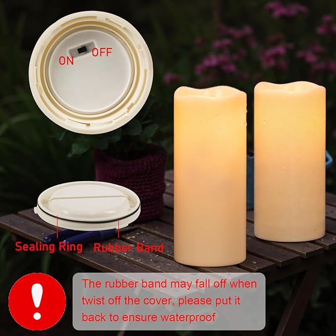 Large Solar Candles Outdoor Waterproof Outdoor Candles Rechargeable for Lanterns Large Solar Lanterns Flickering for Garden Camping Patio Home Decor Dusk to Dawn (2Pcs4 D×8/10 H)
