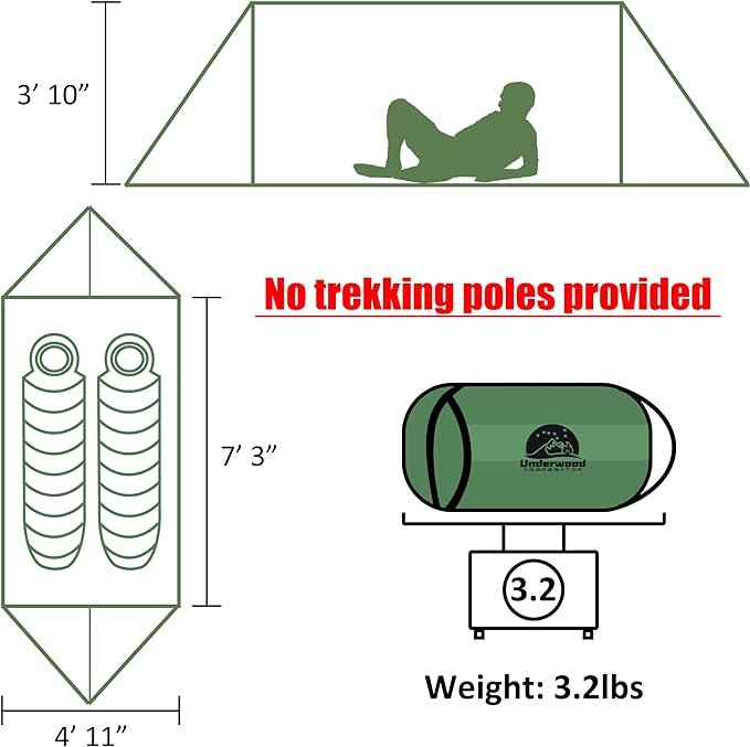 2-Person Trekking Pole Tent for Backpacking - Ultralight A-Frame Backpacking Tent Two Person Waterproof Hiking Tent for Camping Lightweight Camping Tent for Scouts Trekker (No Poles)