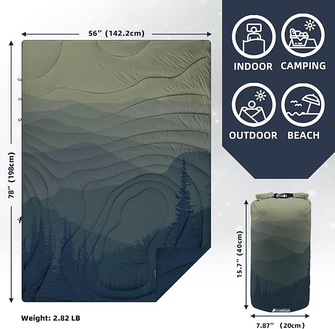 Camping Blanket Puffy - Outdoor Stadium Blanket Wearable Lightweight Packable Machine Washable Camping Quilt for Traveling Picnic Beach Party