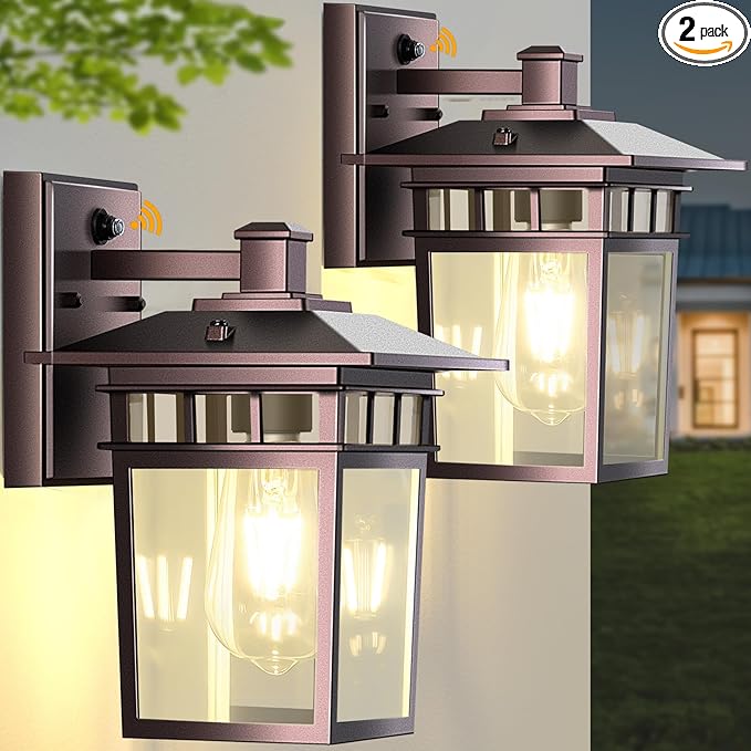Compact Bronze Outdoor Lights for House Dusk to Dawn Exterior Lighting Fixtures Outdoor Wall Lights for House Garden Entryway Doorway Anti-Rust Waterproof E26 Socket 2-Pack