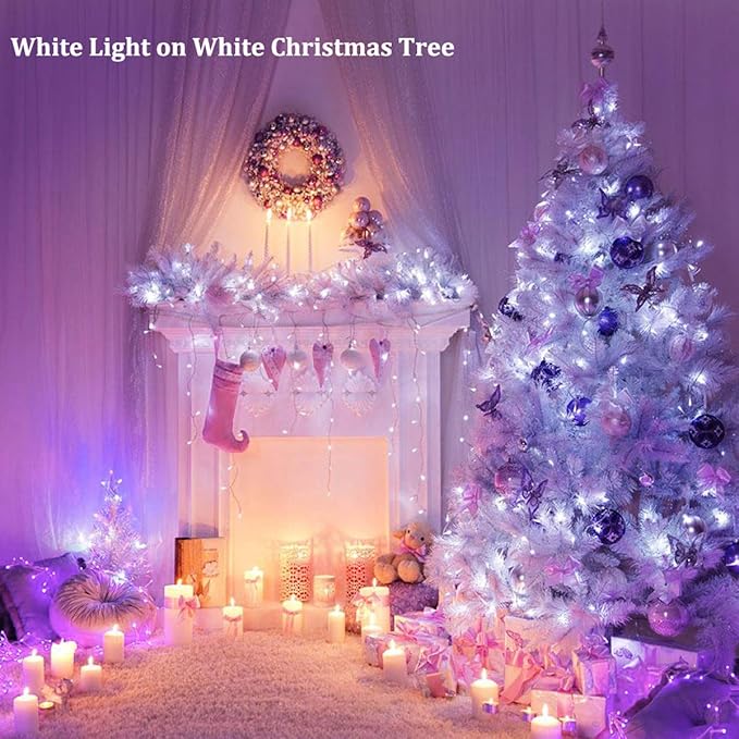 Decute 300LED 99FT Fairy String Lights Christmas Lights Silver Wire with Remote Firefly Starry Light for DIY Christmas Tree Costume Wedding Party Table Centerpiece Decor Cool White