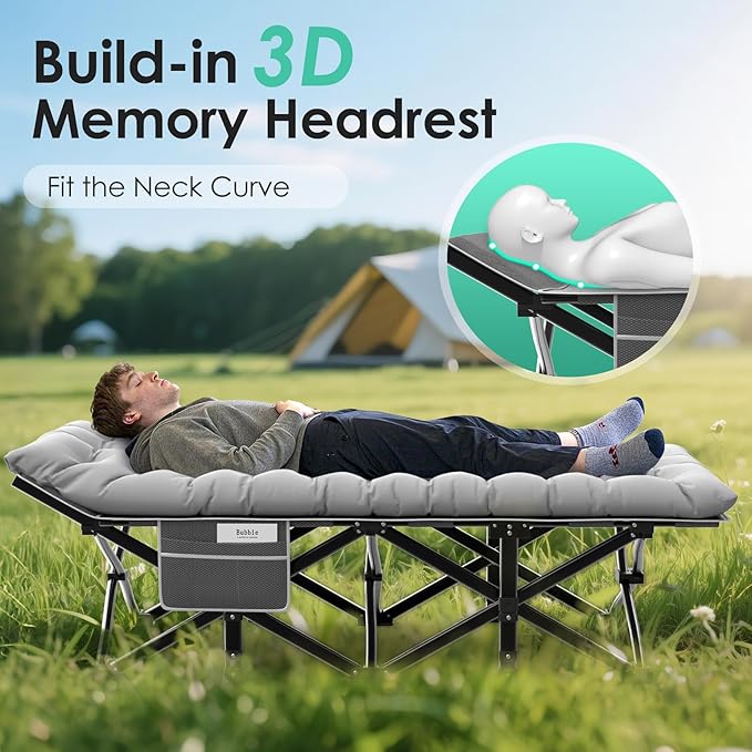 Suteck Camping Cot 32In XXL Folding Camping Cot Heavy Duty Sleeping Bed for Adults 1200D Double Layer Oxford Cots for Camping W/Pilllow Mattress Carry Bag for Home Office Nap Beach Travel 900LBS