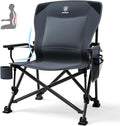 EVER ADVANCED Oversized Folding Camping Chair for Adults with Adjustable Lumbar Support Heavy Duty Chair with Side Pockets Portable Collapsible Quad Chair for Outside