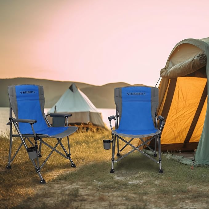 Camping Chair Folding Portable Lawn Chair Comfortable Hard Arm Sturdy for Family Camp Outdoor Sports Beach Travel Blue Supports 300 lbs