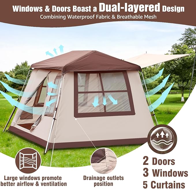 Chihee Camping Tents Freestanding Tent Family Cabin Tent with Awning Porch 2 Doors 3 Mesh Windows Easy Instant Set upUltra Strong Frame Height up to 67 Spacious Great ViewsStargazing at Night