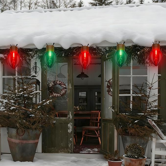 SUNSGNE Red and Green Giant Christmas Lights 16FT Red and Green LED Christmas Lights with 10 Count 5'' Clear Glossy LED Bulbs for Xmas Roofline Patio Backyard Decorations