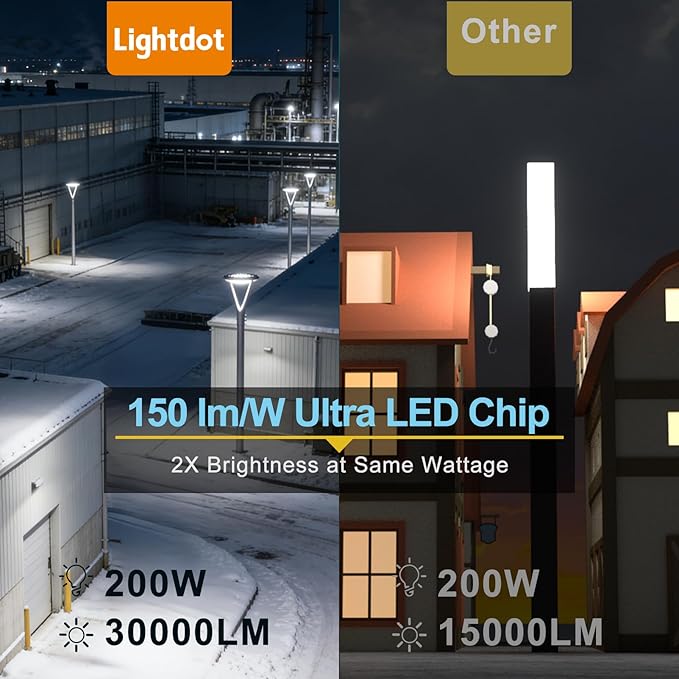 Lightdot 200W LED Post Light with Dusk to Dawn Photocell 30000LM 5000K Pole Lights Outdoor Waterproof 45-93In Height LED Circle Area Light for Parking Lot Garden Yard Street Lighting-4Pack