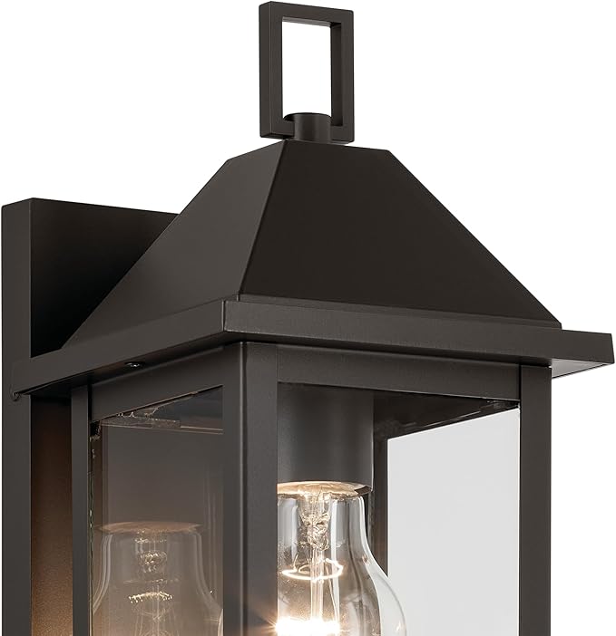 Kichler Prin 1-Light Outdoor Wall Light Updated Traditional Light with Clear Glass in Olde Bronze for Porch Patio or Garage (14 x 5.75) 59157OZ