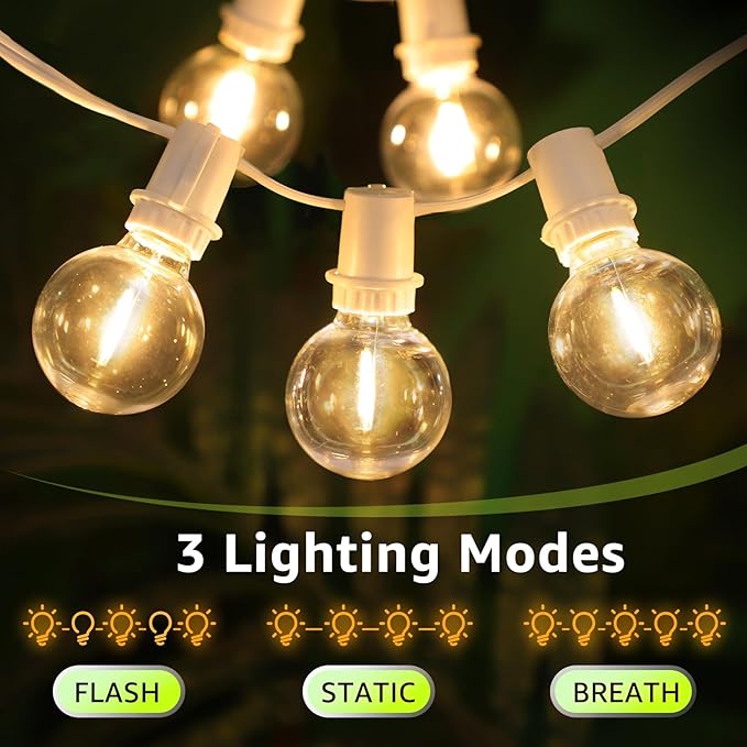 Mlambert 96Ft(2x48Ft) Solar String Lights Outdoor Waterproof Patio Lights with 18 Shatterproof G40 Bulbs(2 Spare) Led Light for Backyard-White Wire