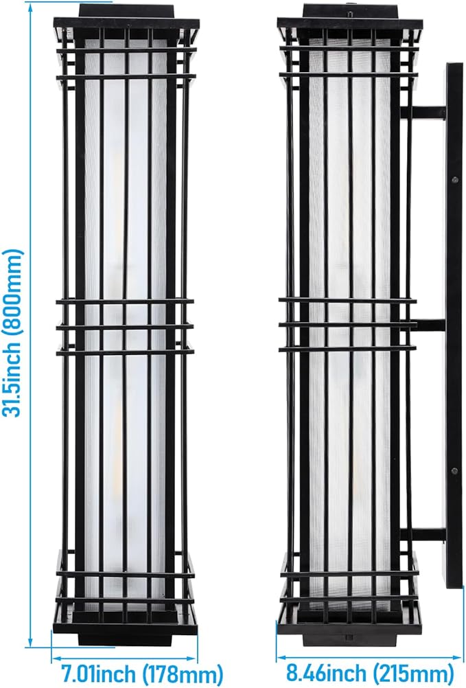 LEONLITE 32 Inch Extra Large Outdoor Wall Lights Classical Style Wall Lantern Max 60W E26 Base Craftsman Exterior Light Fixtures Wall Mount Porch Light Wall Sconce for Patio Garden Black