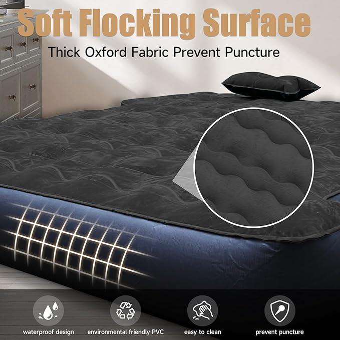 Truck Bed Mattress Truck Bed Air Mattress for 5.5-5.8ft Full Size Short Beds Inflatable Camping Air Mattress Truck Tent Accessories with Pump &amp Carry Bag(A-Black)