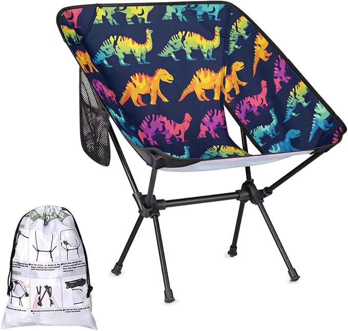 Honeybaby Folding Camping Chair Cool Dinosaurs Camping Chairs Lightweight Portable Chair Outdoor Foldable Chairs for Camping Travel Picnic Beach Hiking