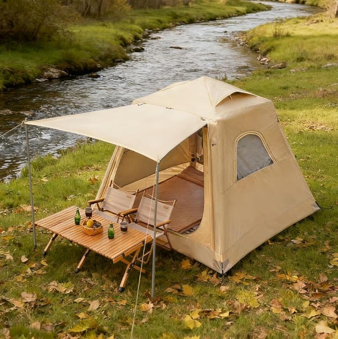 Camping Inflatable Tent with Pump 4 Person Easy Set up Glamping House with Mesh Waterproof Family Air Blow Up Tents