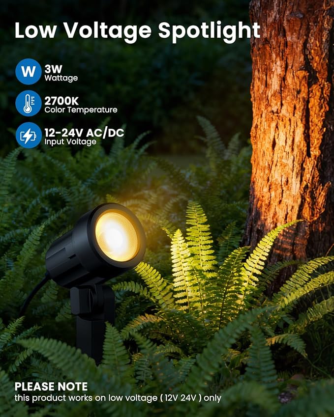 ZZXX 3W Low Voltage Landscape Lighting with Connectors LED Landscape Spotlights Waterproof Low Voltage Landscape Lights 2700K Warm White Spot Lights Outdoor for Tree Garden Yard Pathway 4 Pack