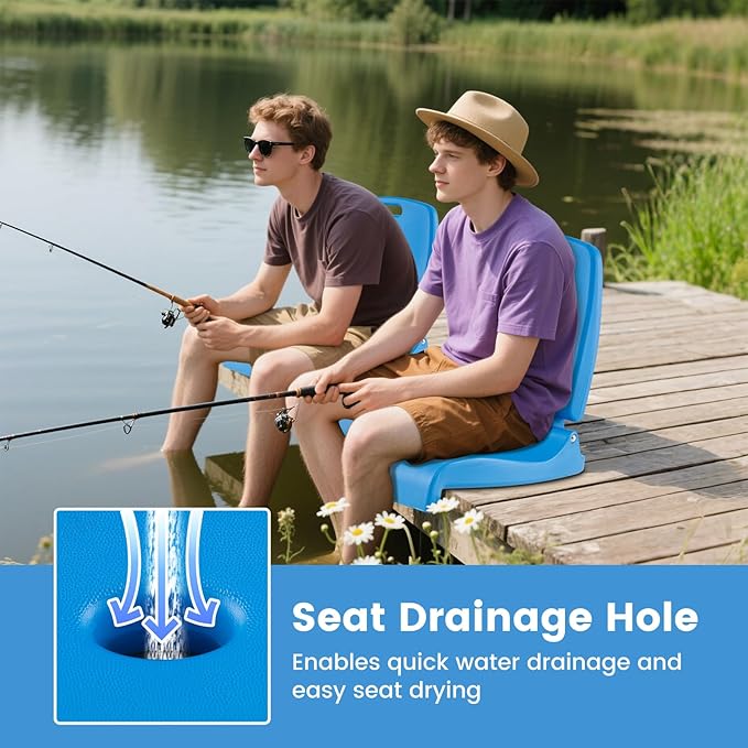Goplus Poolside Chair for Edge of Pool Foldable Portable Flip Seat w/Back Support &amp 2 Handles Lightweight Outdoor Camping Chair for Stadium Tailgating Fishing Boats Beach (Blue 2 Packs)