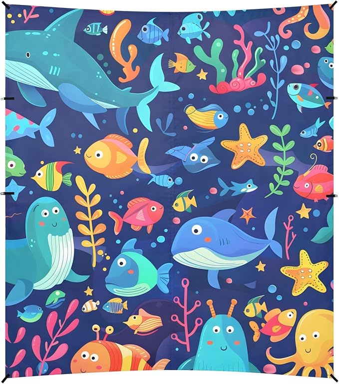 Cute Cartoon Undersea World Camping Sun Shelter Beach Tent Portable Beach Sun Shade Outdoor Canopy for Camping Trips Fishing Picnic