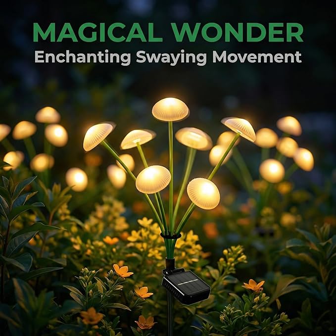 4 Pack 32LED Solar Garden Lights 8 Lighting Modes Swaying Mushroom Lights IP65 Waterproof Outdoor Decor for Garden Yard Patio Pathway &amp Gifts for Women Grandma (Warm White)