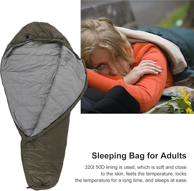 Outdoor Camping Sleeping Bag Lightweight Warm Soft Skin No Air Leakage for Adults Hiking Camping Travel 320T 50D Lining 1500g Duck Down Filling 205 x 88cm