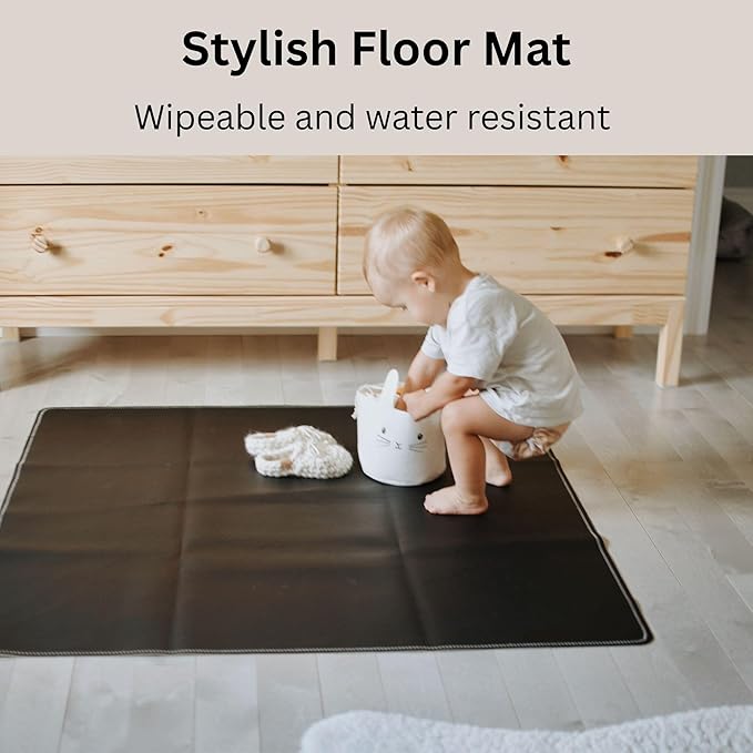 Uniklook Vegan Leather Reversible Multipurpose Paly mat Kids Infant Picnic Blanket - Waterproof Baby Splat mat for High Chair Sand Proof Beach Blanket Indoor Outdoor (Cream Black)