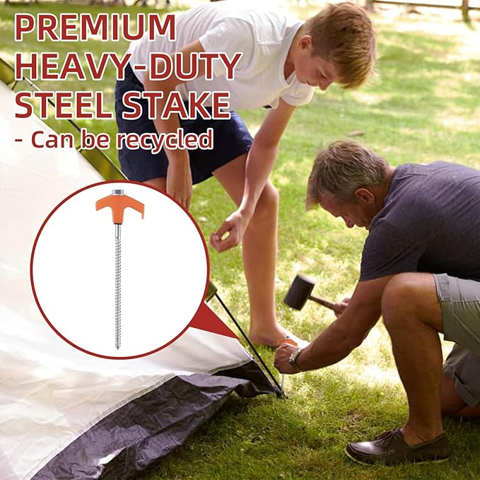 50 Pack 8 Inch Screw in Tent Stakes Heavy Duty Tent Stakes Screw in Ground Camping Stake with Hex Head Driver Metal Pegs Spikes for Camping Garden Yard (Orange)
